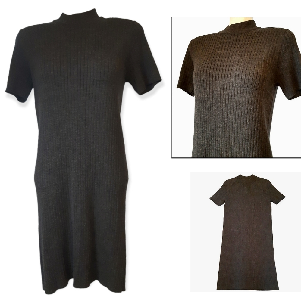 Nina Charles for Kasper ASL medium ribbed grey sweater dress with pocket